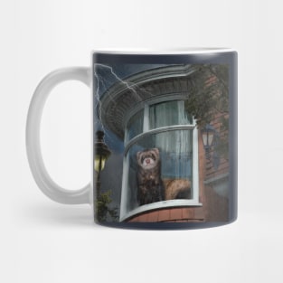 A Stormy Night Ferret - Window Ferrets art Mug